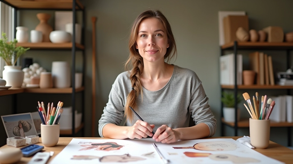 Multiple art supplies and mediums displayed together in an organized creative workspace