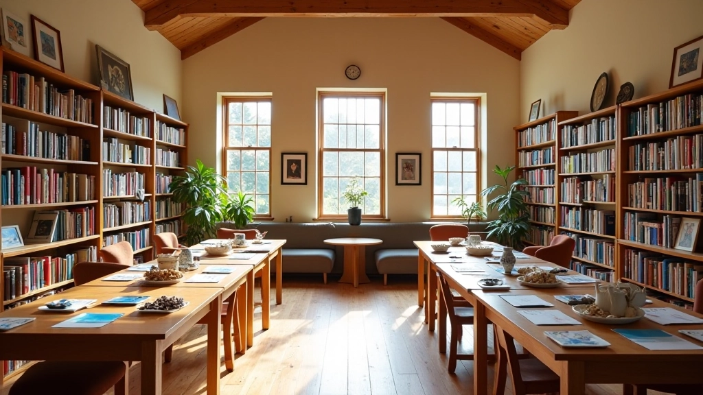 Library community room with art workshop setup