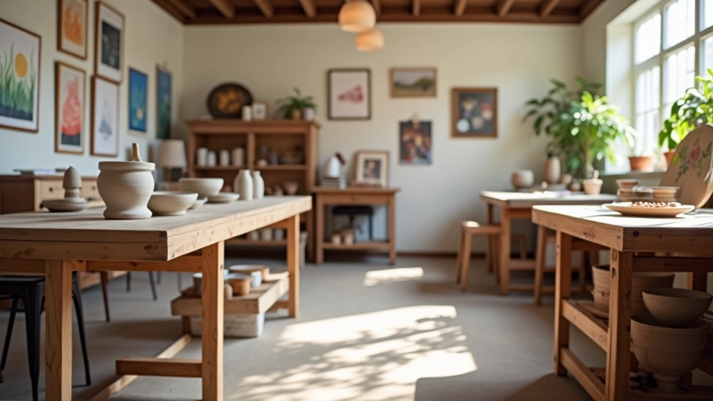 Canvas and Clay art workshop with vibrant creative materials and natural lighting